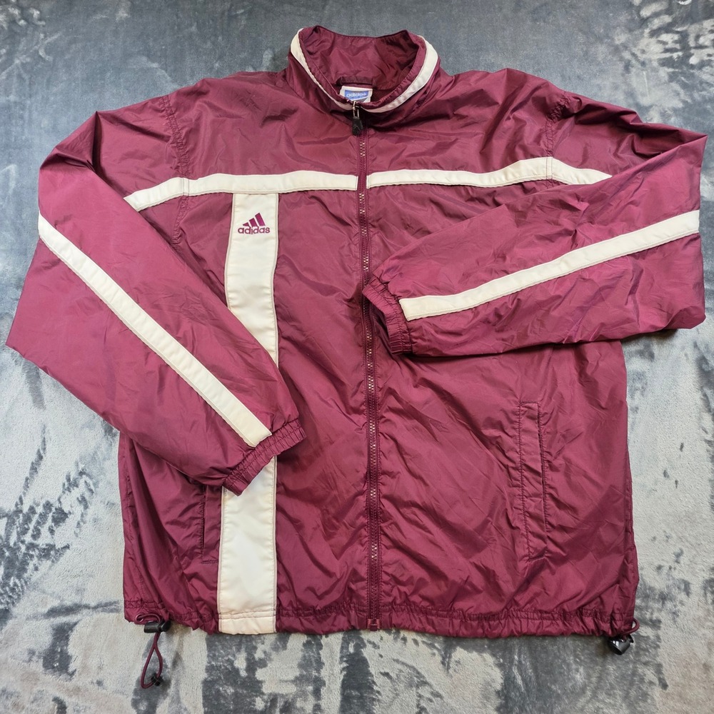 Adidas Team Vintage Windbreaker Jacket Maroon Burgundy Cream Mens Medium